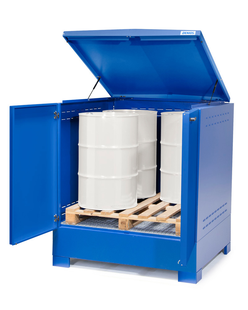 SteelSafe Gefahrstoffdepot D4, mit Türen und Deckel, für 4 Fässer auf Chemiepalette, 400 Liter
