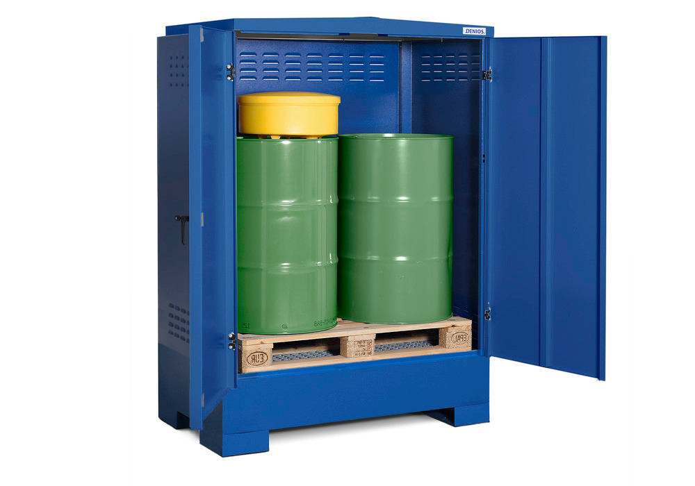 Gevaarstoffendepot Cubos, voor 2 vaten van 200 liter, gelakt, blauw, type XL-2.2