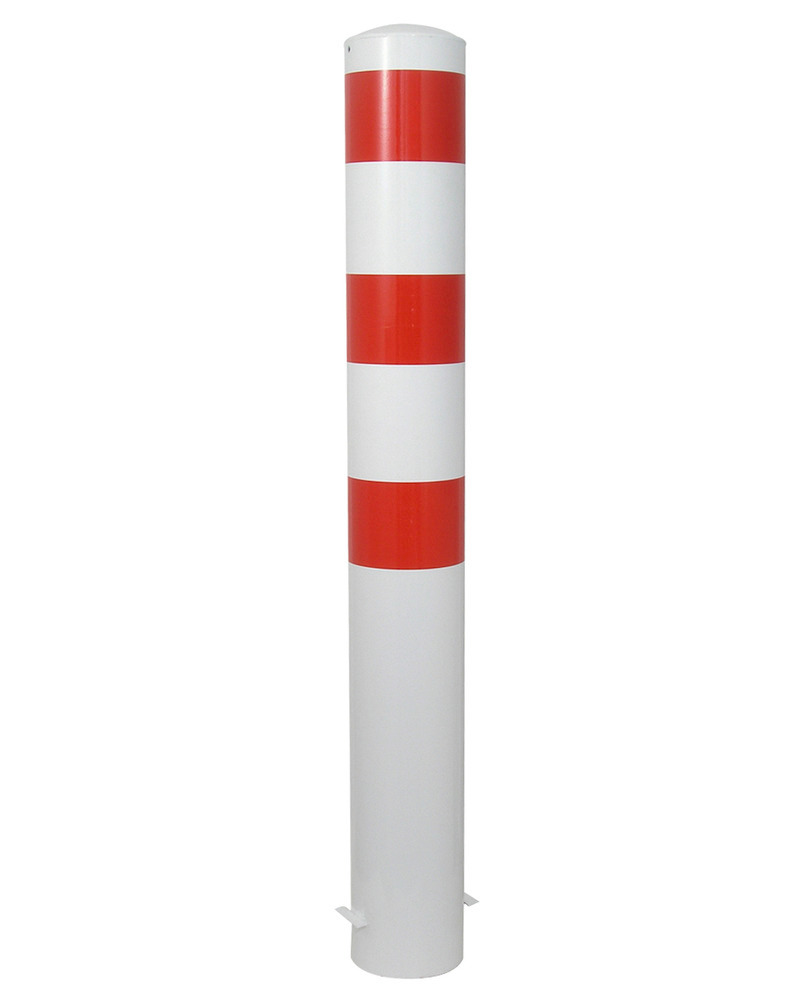Afspærringsstolpe stål, galv., hvid coatet, 3 røde striber, Ø 193, H 1500 mm, til nedstøbning