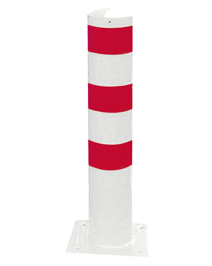 Poteau délimit. en acier, galv., revêtement blanc, 3 bandes rouges, dm 273, H 1500 mm, à cheviller
