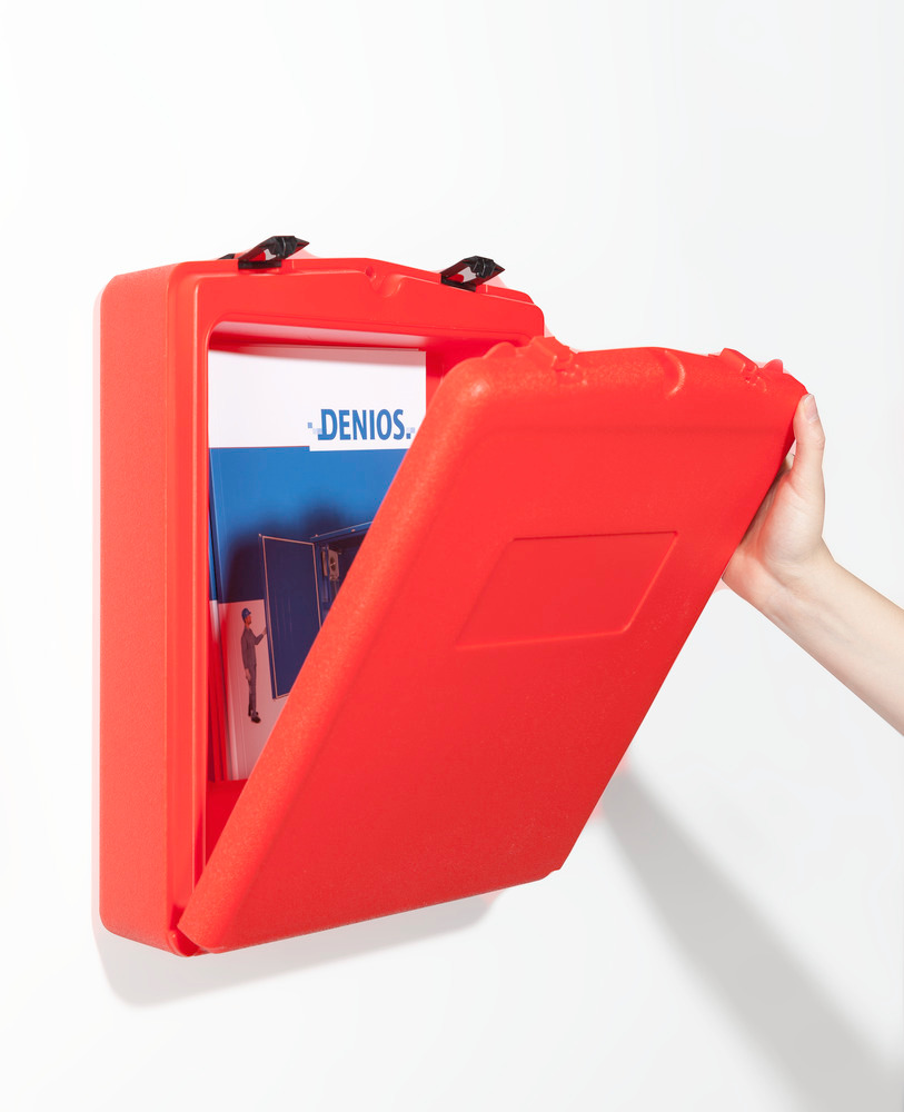 Boîte à documents en plastique (PE), rouge, ouverture à l'avant