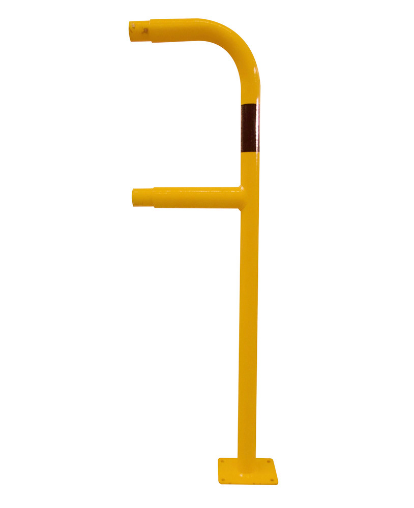 Ochranné zábradlí - koncový díl, Ø 48 mm, žluté s výstražnými pruhy, v 1000 mm, k přišroubování