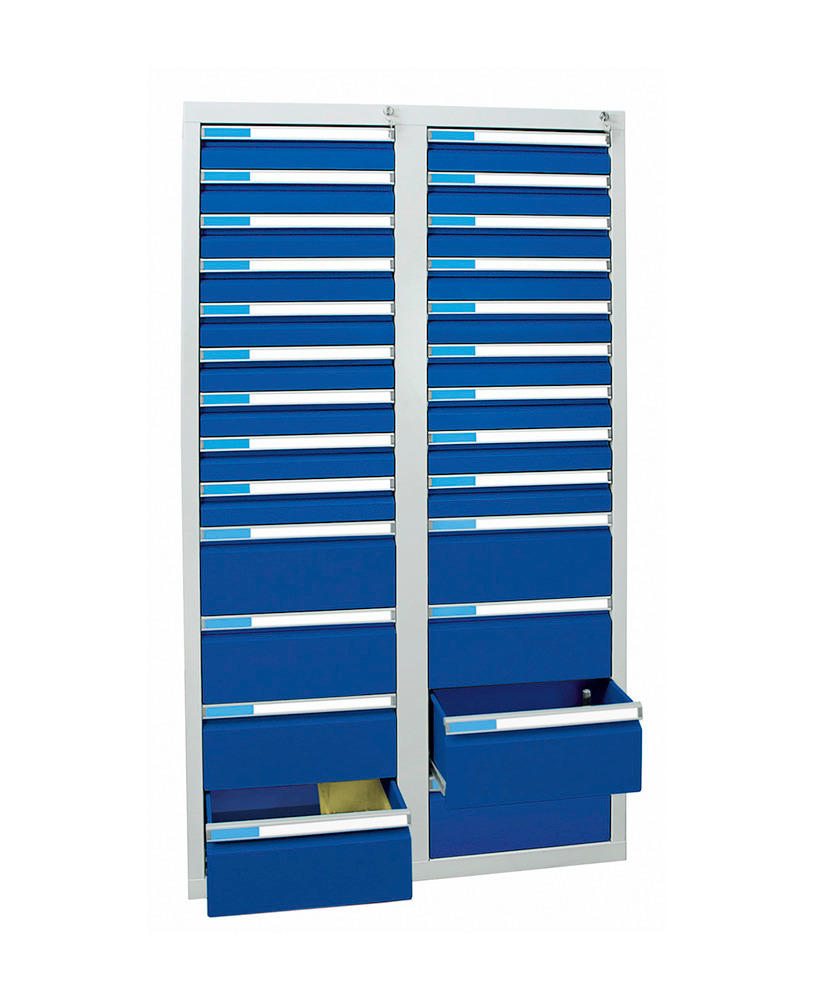 Armoire à tiroirs Esta, avec 26 tiroirs, gris/bleu, L = 1000 mm, H = 1800 mm