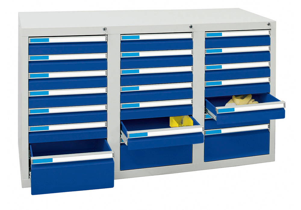 Armoire à tiroirs Esta, avec 21 tiroirs, gris/bleu, L = 1000 mm, H = 900 mm
