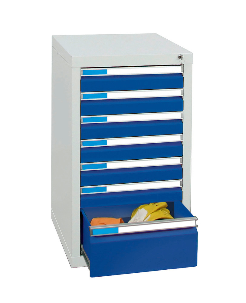 Laatikostokaappi Esta, jossa 7 vetolaatikkoa, harmaa/sininen, harmaa L 500 mm, K 900 mm