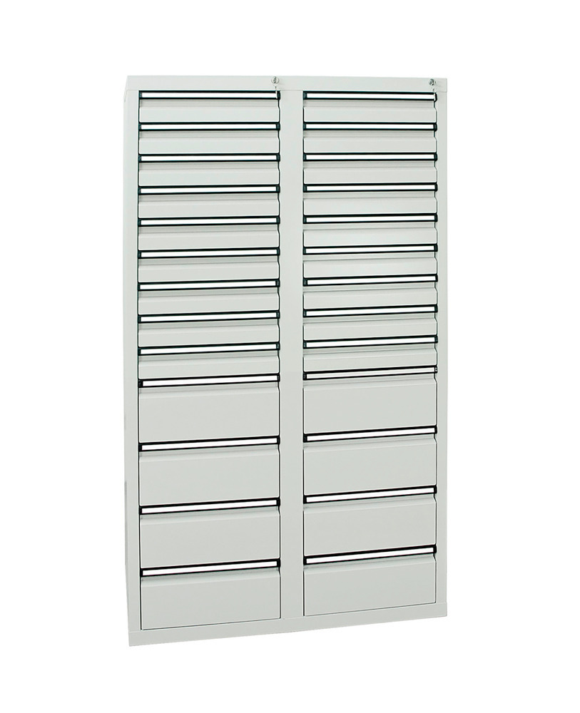 Drawer cabinet Model SDC 410, with 26 drawers, light grey, W 1000 mm, H 1800 mm