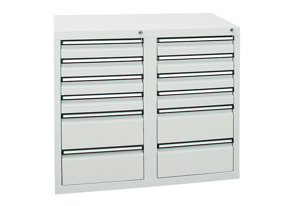 Drawer cabinet Model SDC 410, with 12 drawers, light grey, W 1000 mm, H 900 mm
