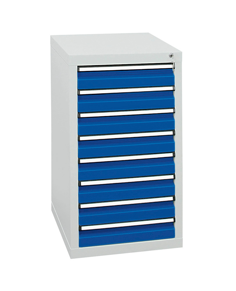 Drawer cabinet Model SDC 410, with 8 drawers, light grey/light blue, W 500 mm, H 900 mm