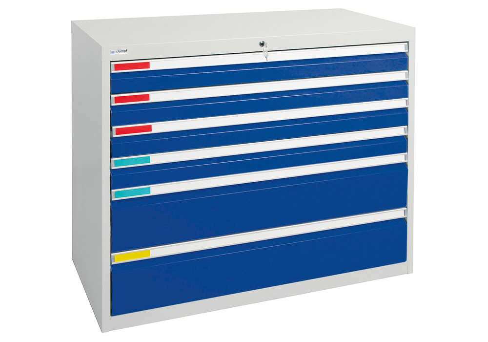 Drawer cabinet Movaflex 500, 6 drawers, light grey/gentian blue, W 1000 mm, H 900 mm