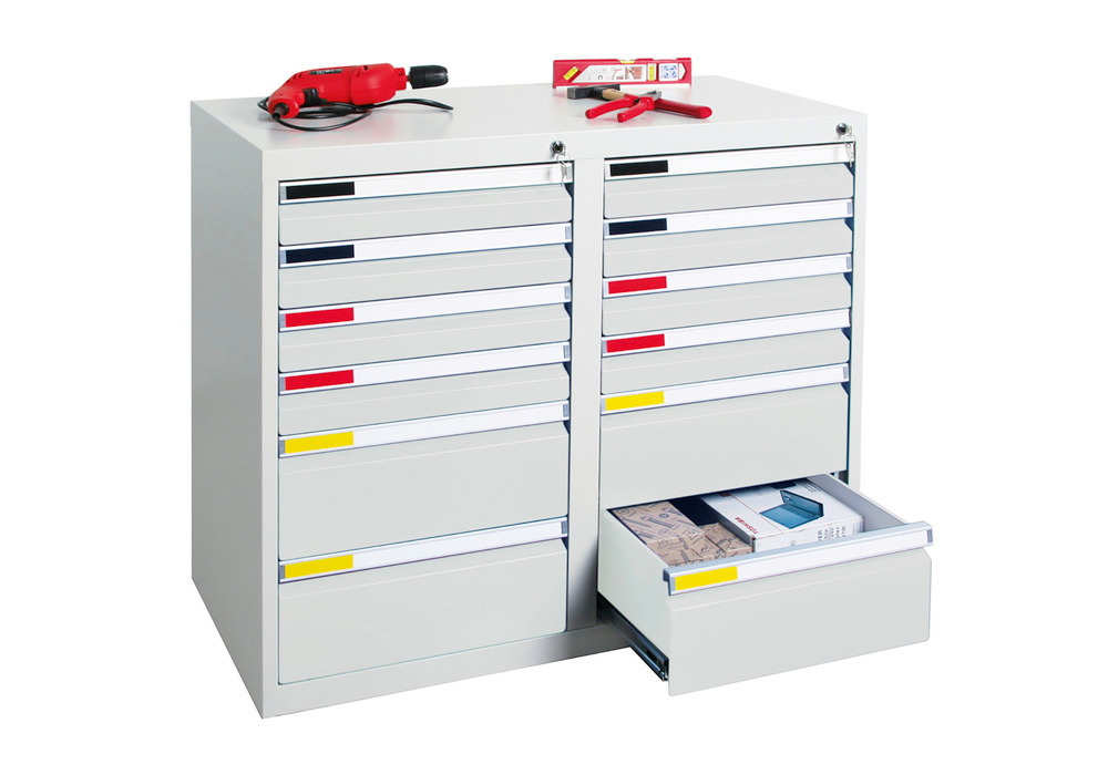Drawer cabinet Movaflex 500, 12 drawers, light grey, W 1000 mm, H 900 mm