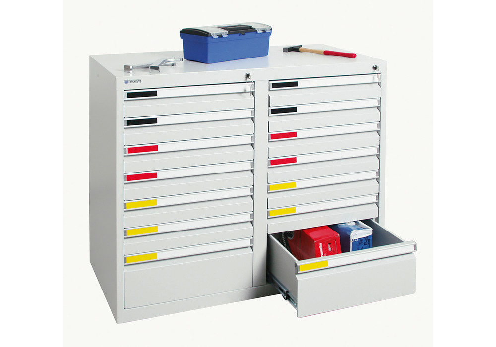 Drawer cabinet Movaflex 500, 14 drawers, light grey, W 1000 mm, H 900 mm