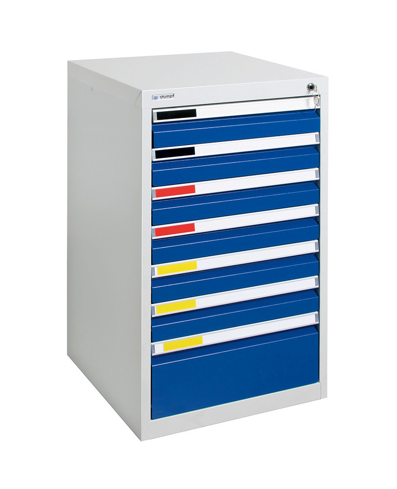Drawer cabinet Movaflex 500, 7 drawers, light grey/gentian blue, W 500 mm, H 900 mm
