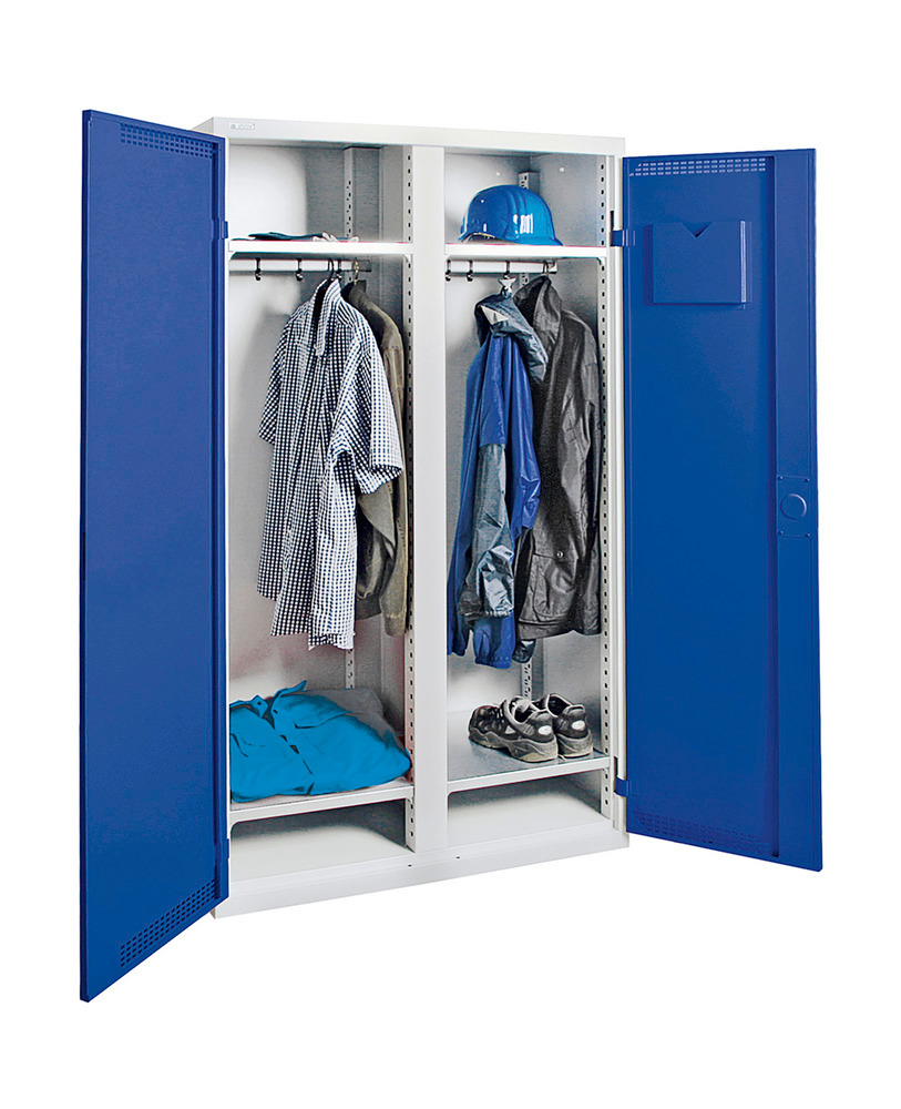 Armário guarda-roupa, 4 estantes, divisória, cinza claro/azul genciana, L 1000 mm, A 1800 mm