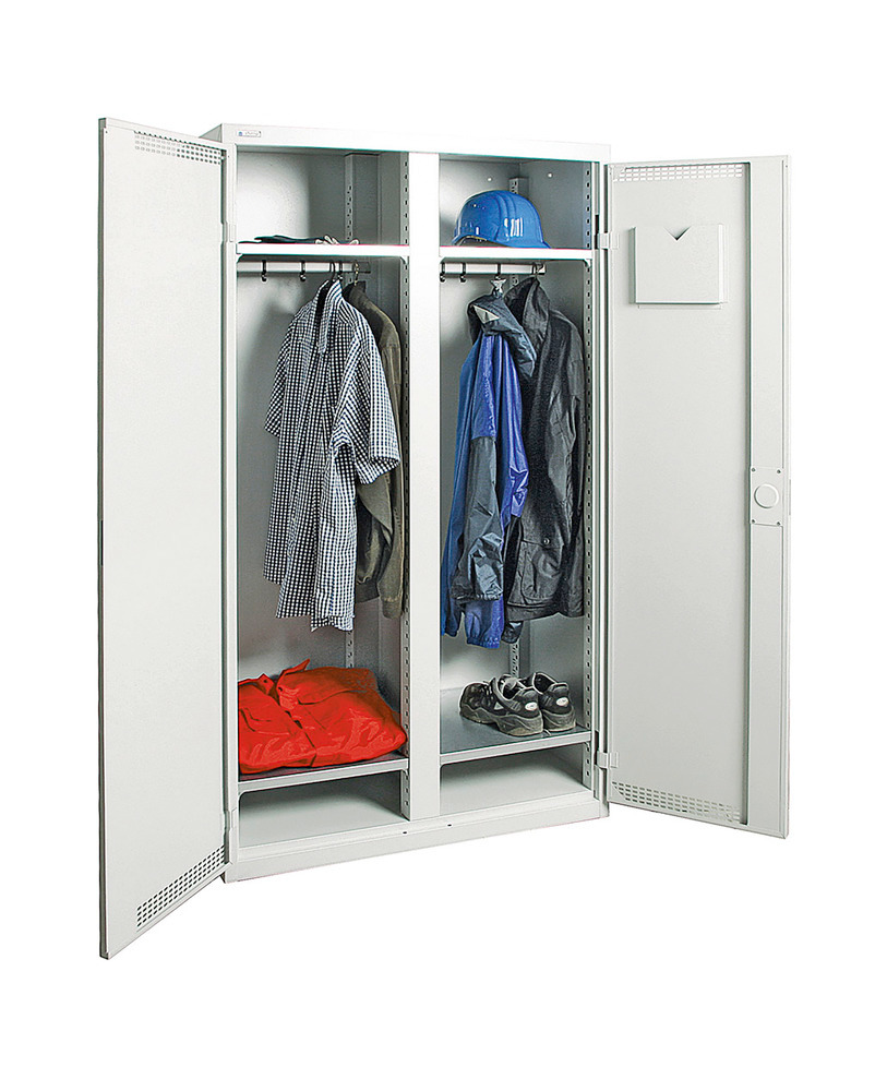 Garderobeskab Esta, 4 hylder, skillevæg, lysegrå kabinet, lysegrå døre, B 1000 mm, H 1800 mm
