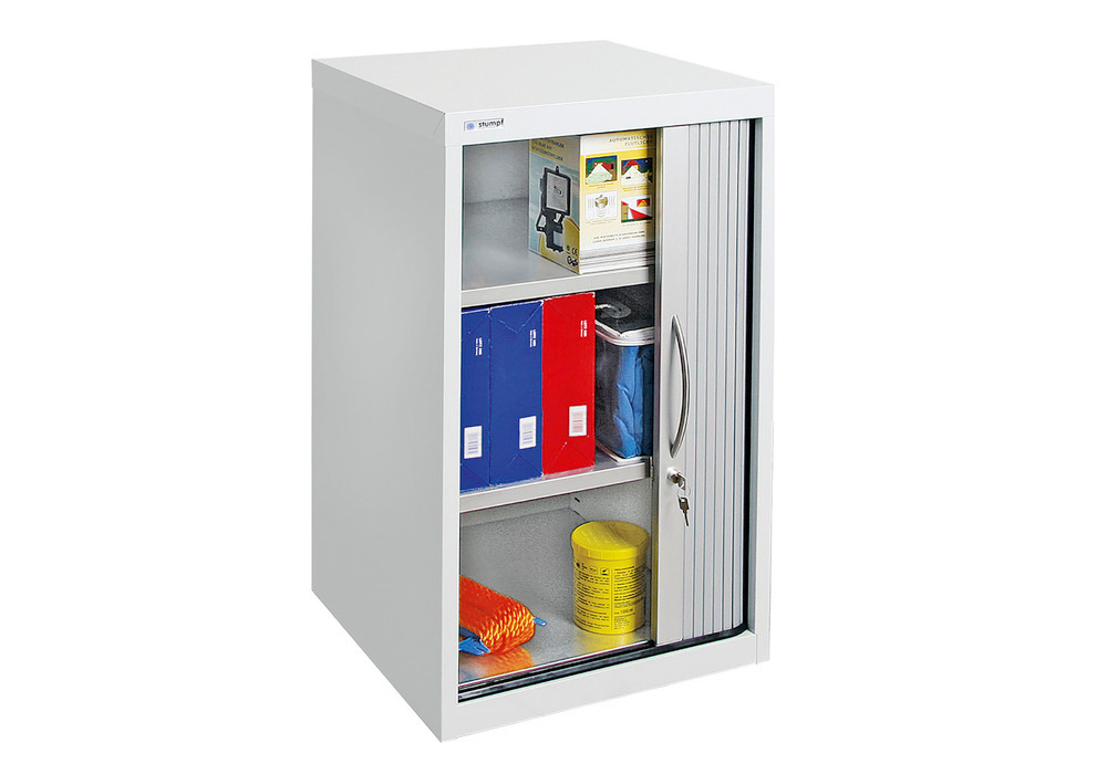 Roller shutter cabinet Esta, 2 shelves, body light grey, shutter white alu, W 500 mm, H 900 mm