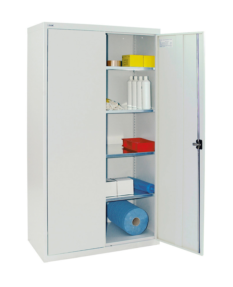 Wing door cabinet Esta, with 4 shelves galv. body and doors light grey, W 1000 mm, H 1800 mm