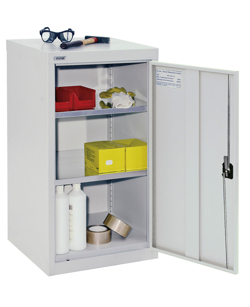 Wing door cabinet Esta, with galv. 2 shelves, body and door light grey, W 500 mm, H 900 mm