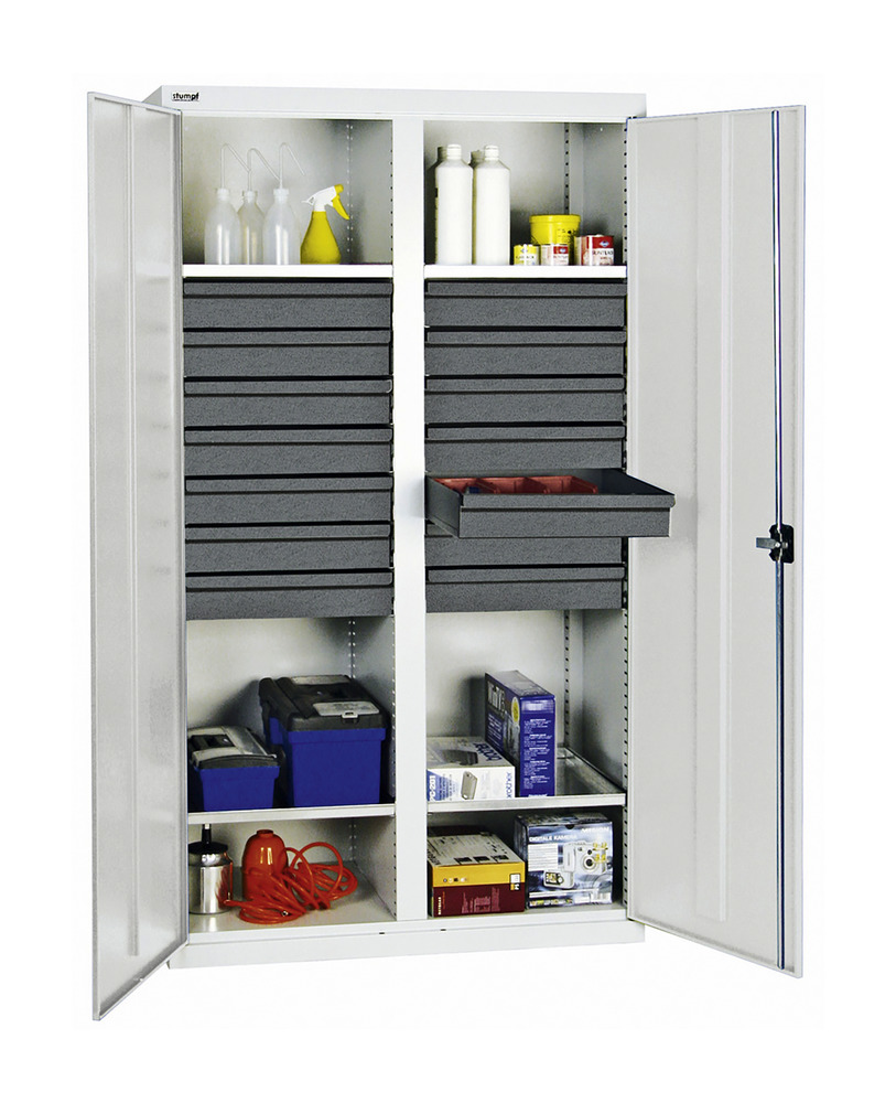 Tool and equipment cabinet Professional 3000, 14 drawers, 4 spill trays, grey, W 1000 mm