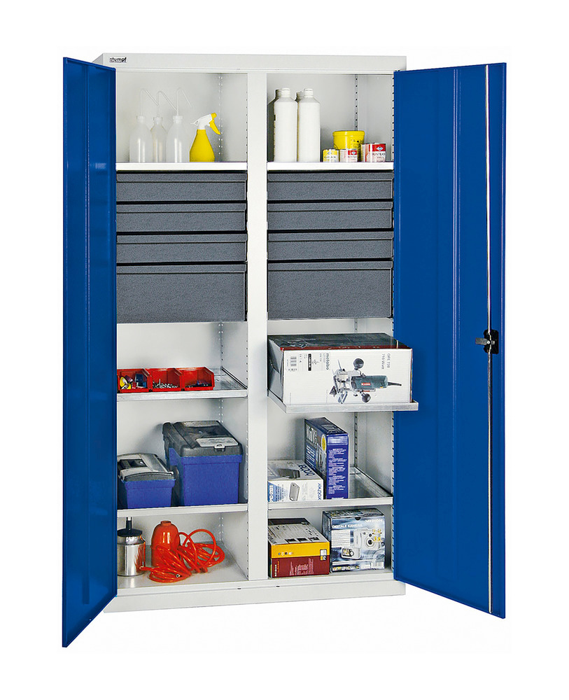 Tool and equipment cabinet Professional 3000, 8 drawers, 6 spill trays, grey/blue, W 1000 mm