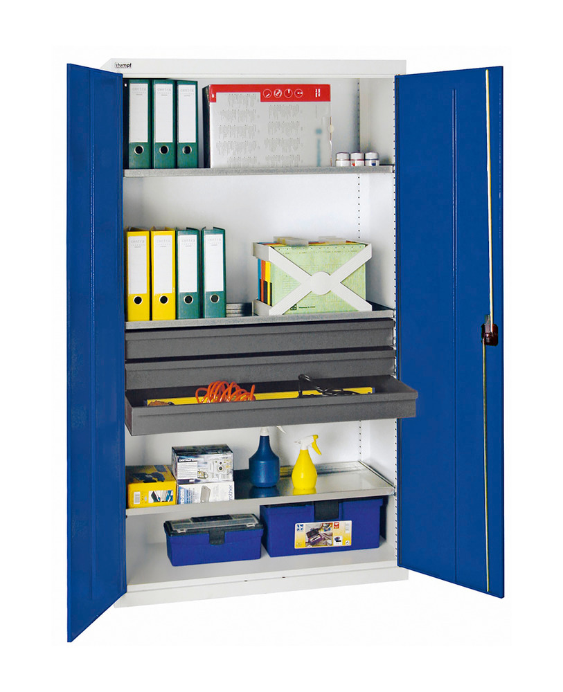 Werkzeug- u. Materialschrank Professional 3000, m. 3 Schubladen, 3 Wannenböden, grau/blau, B 1000 mm