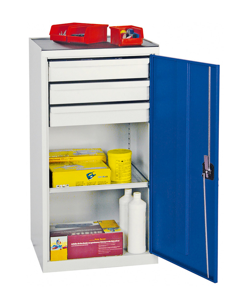Szafa narzędziowa i materiałowa Professional 2000, 3 szuflady i 1 półka, szaro-niebieska, szer.500mm