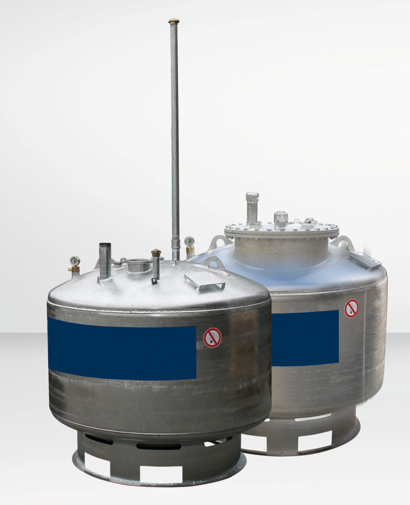 Explosionsdruckstoßfester Lagertank für wassergefährdende Flüssigkeiten mit einem Flammpunkt < 55°C, 995 Liter Volumen.