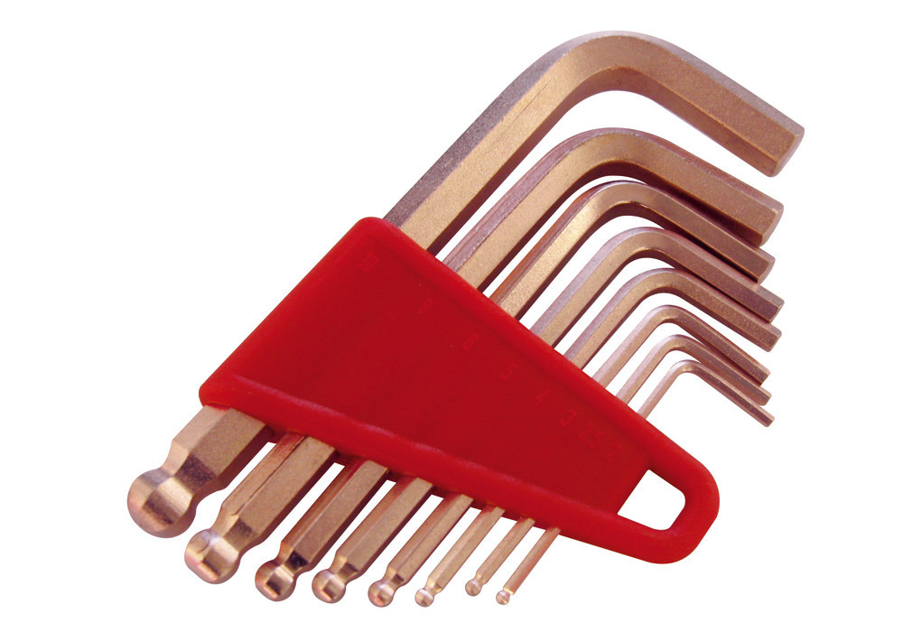 Set de llaves allen con cabezal esférico 2-10 mm, cobre-berilio sin chispas, para zonas ATEX