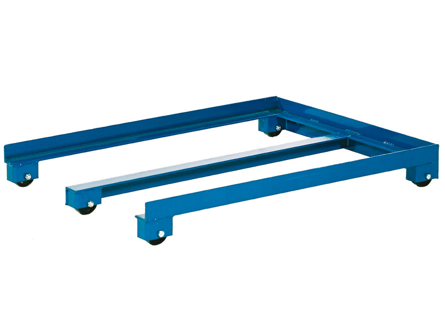 Euro pallet trolley KM, suitable for pallet truck, blue, 5 nylon castors, low height 150 mm, 1000 Kg