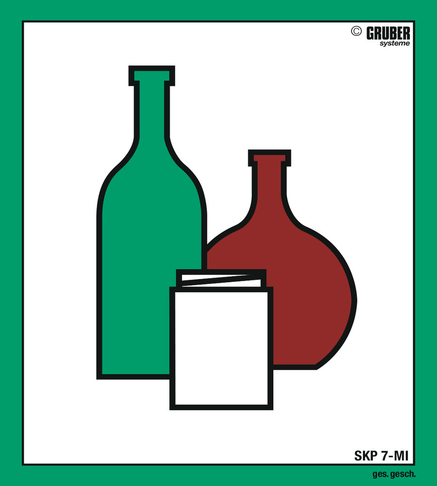 10 labels with "Coloured glass” pictogram, format 110 x 130 mm