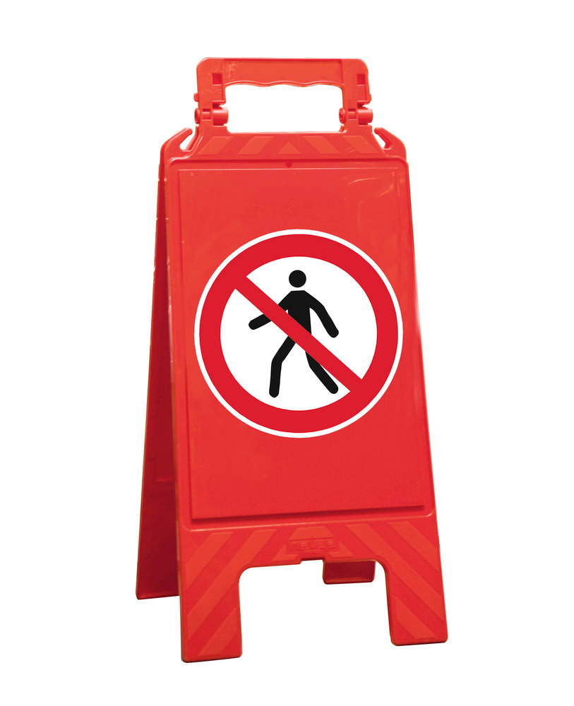 Chevalet d'avertissement, rouge, plastique, signalisation de zone d’interdiction, « piétons »