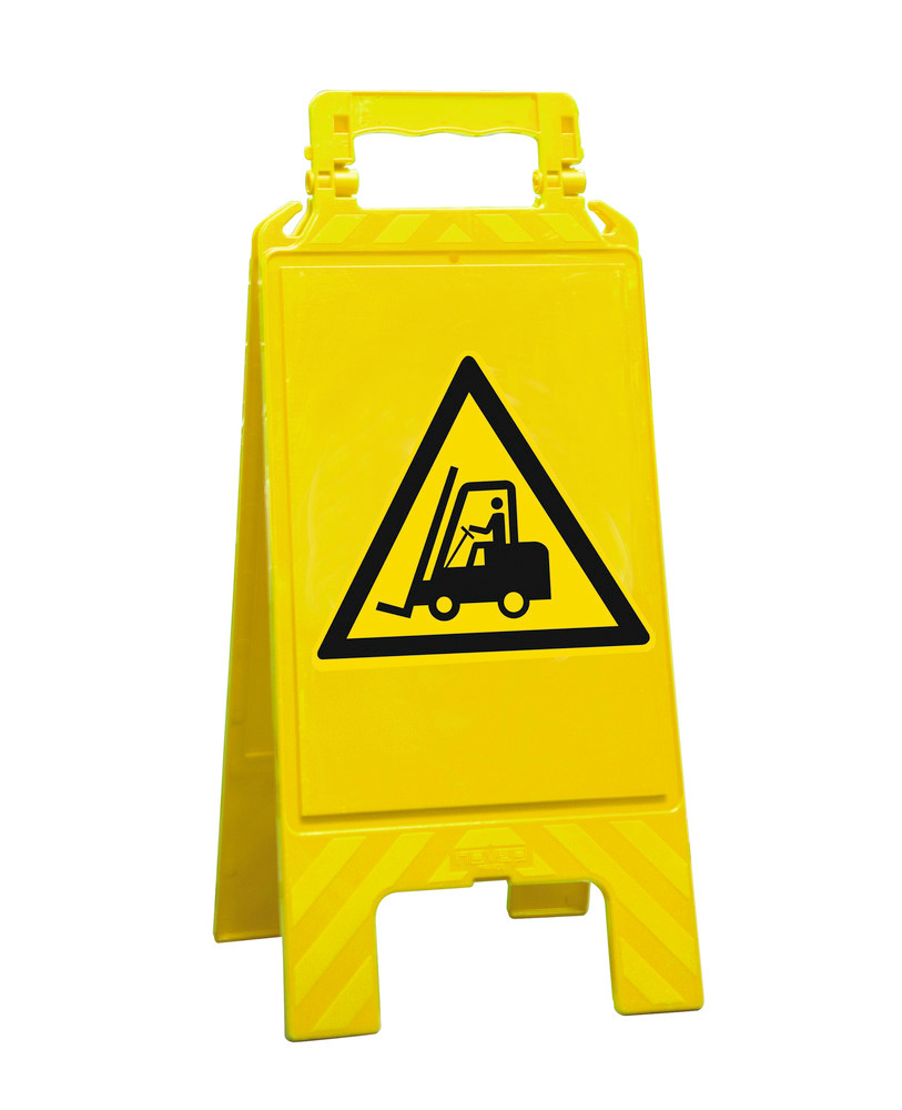 Warning sign yellow, plastic, for marking hazard areas, forklift