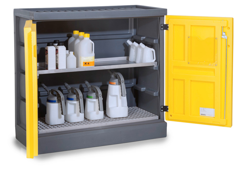 Environmental cabinet PolyStore, plastic, W 120 cm, 1 spill pallet, 1 grid galv., Model PS 1211.1.1