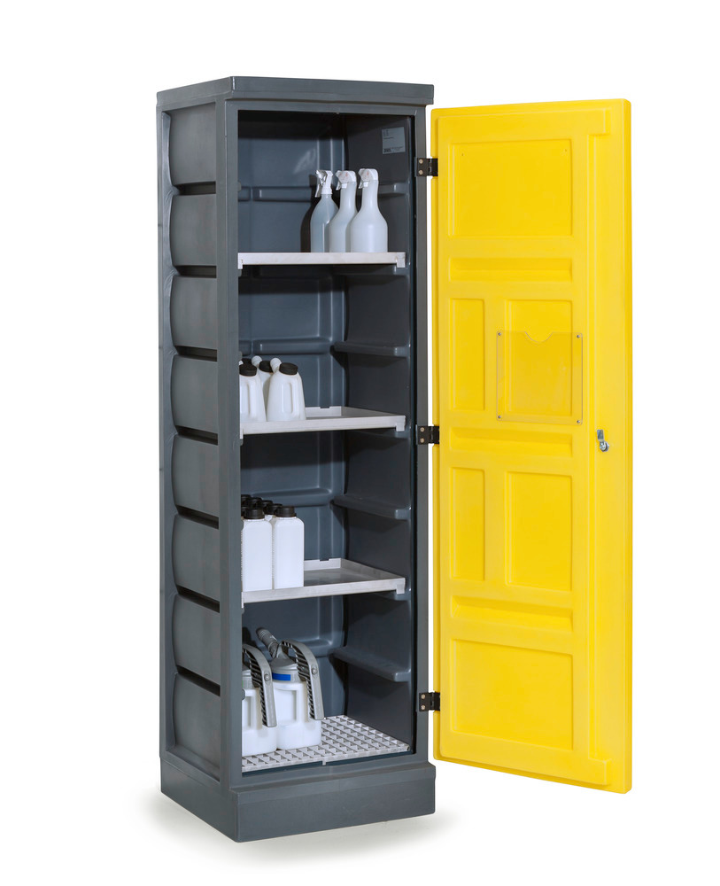 PolyStore környezetvédelmi szekrény, műanyag, 60 cm sz, 3 kármentő t., 1 rácsr. V2A, PS 620-3.1
