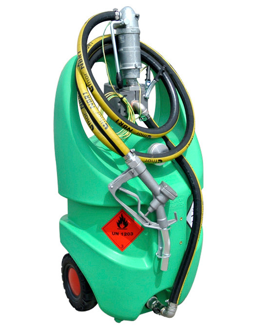 Depósito portátil tipo caddy para gasolina en versión ATEX, volumen de 55l, bomba manual, verde