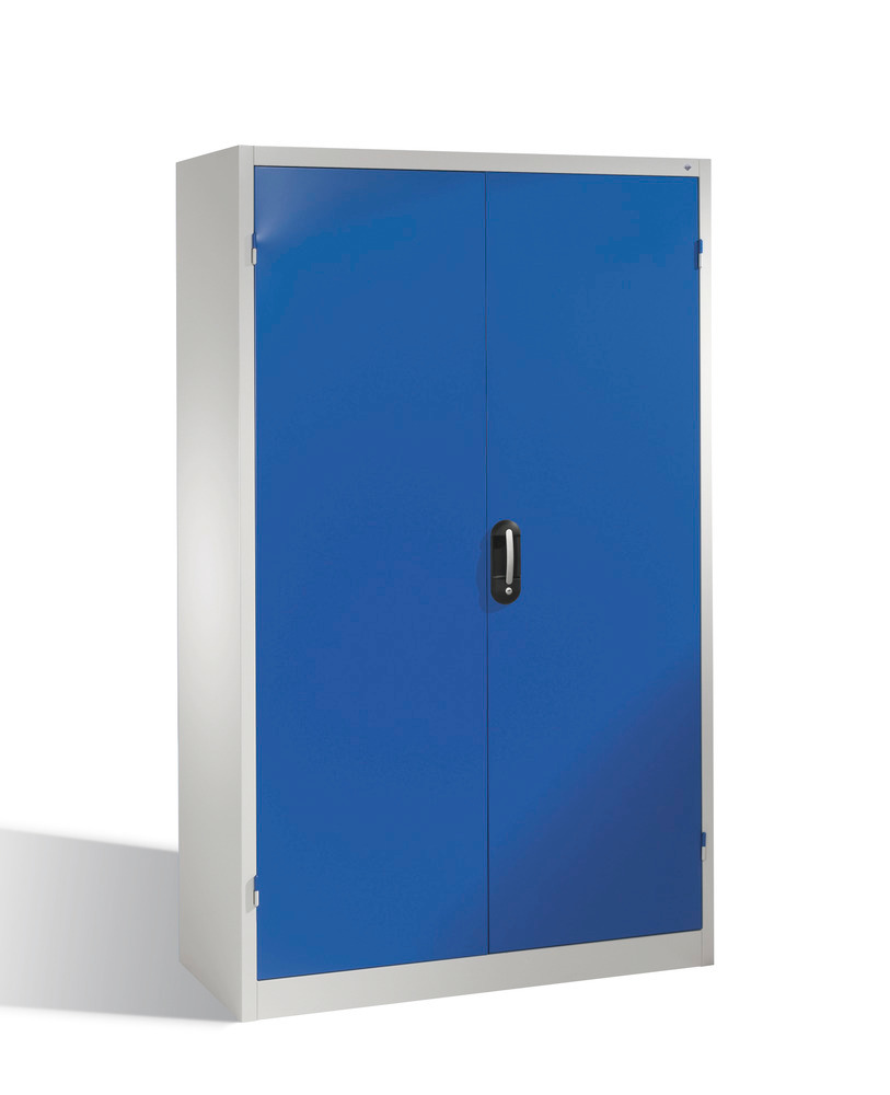 Heavy duty tool storage cabinet Cabo, wing doors, 4 shelves, W 1200, D 400, H 1950 mm, grey/blue