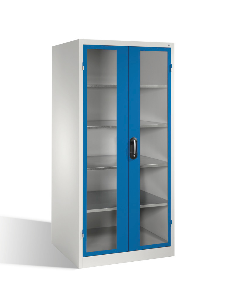 Szafa narzędziowo-materiałowa Cabo-XXL, drzwi obrotowe z okienkami, 930x800x1950 mm, szaro-niebieska