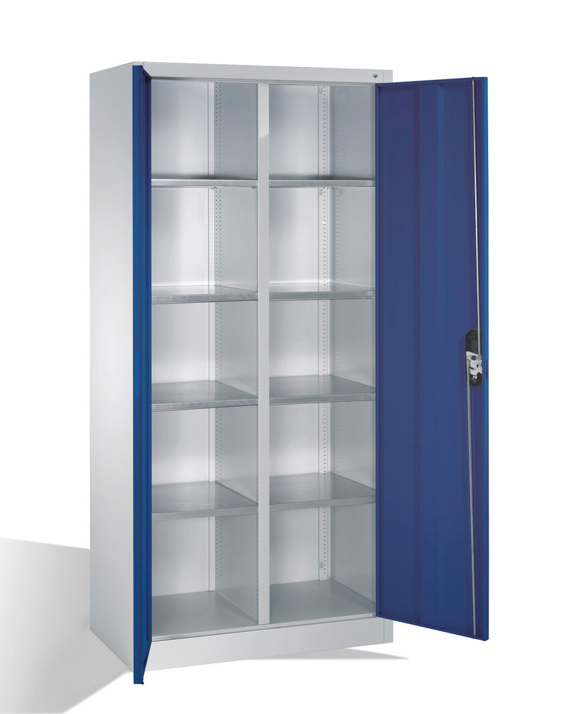 Tooling and equipment cabinet Cabo, wing doors, 10 compartments, W 930, D 500, H 1950 mm, grey/blue