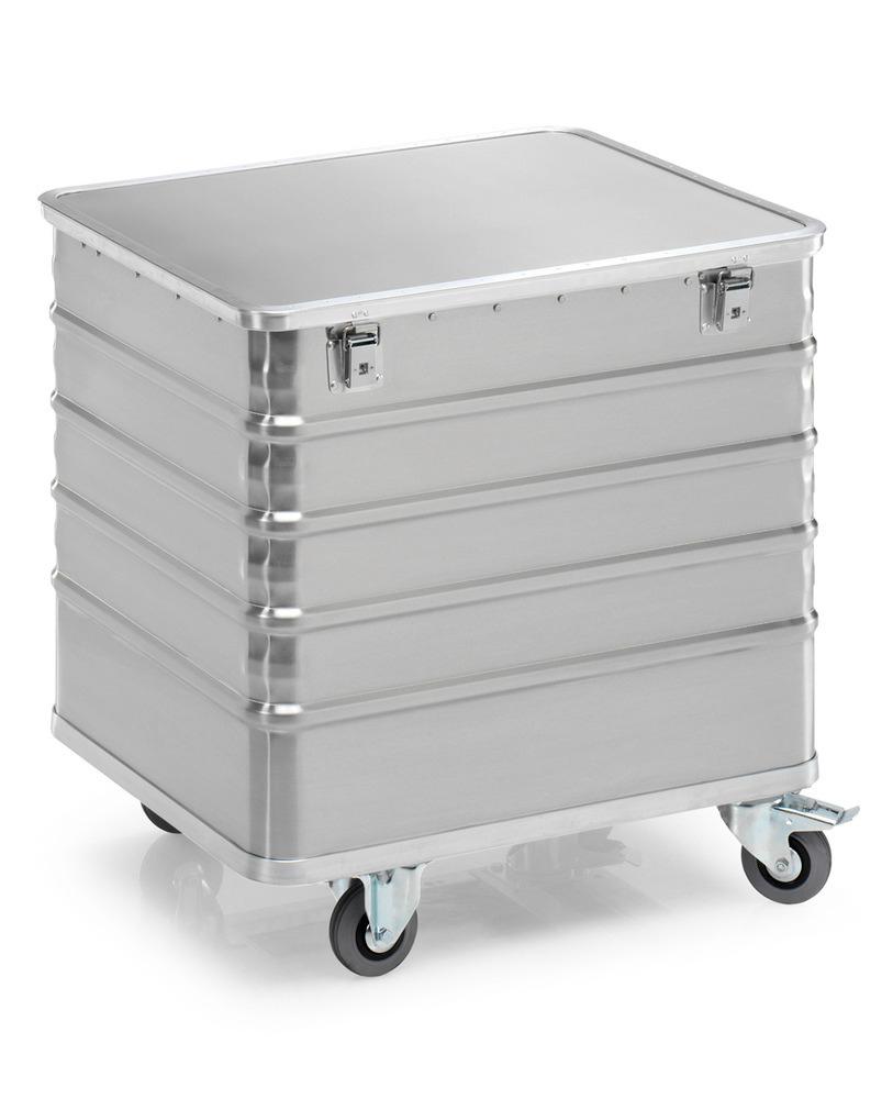 Transport container TW 235-B, with lid, 4 closed sides, 2 swivel and 2 fixed wheels, 225 litres