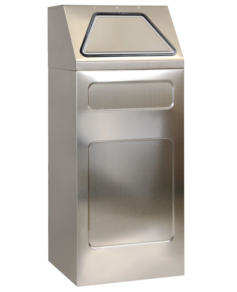 Self-extinguishing recycling bin, stainless steel, 65 litre capacity