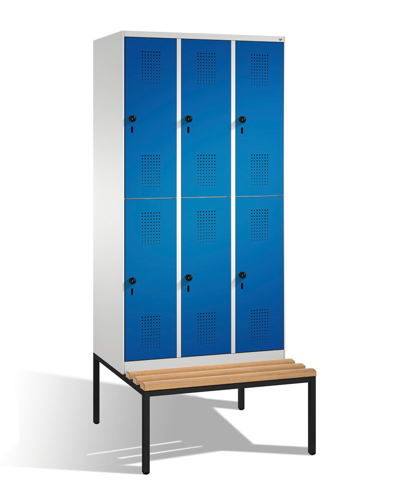 Šatní skříňka s lavičkou Cabo-Plus, 6 boxů, š 900, h 500/815, v 2090 mm, šedo-modrá