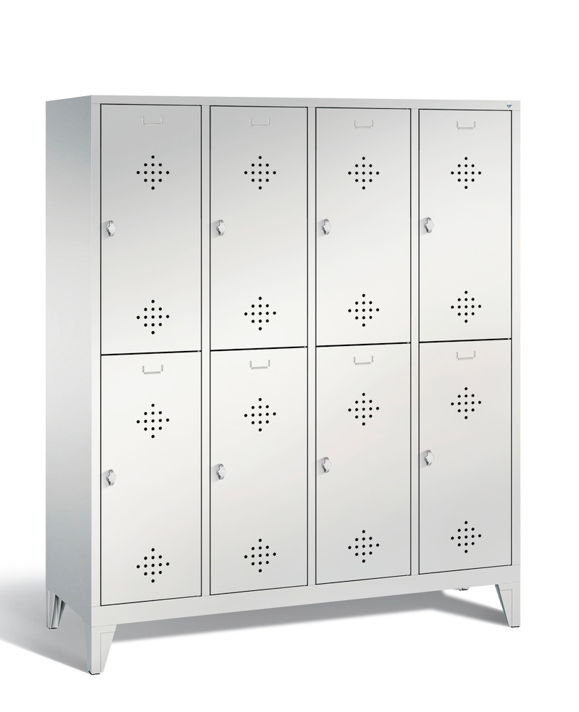 Double locker with feet Cabo, 8 compartments, W 1590, D 500, H 1850 mm, grey/grey