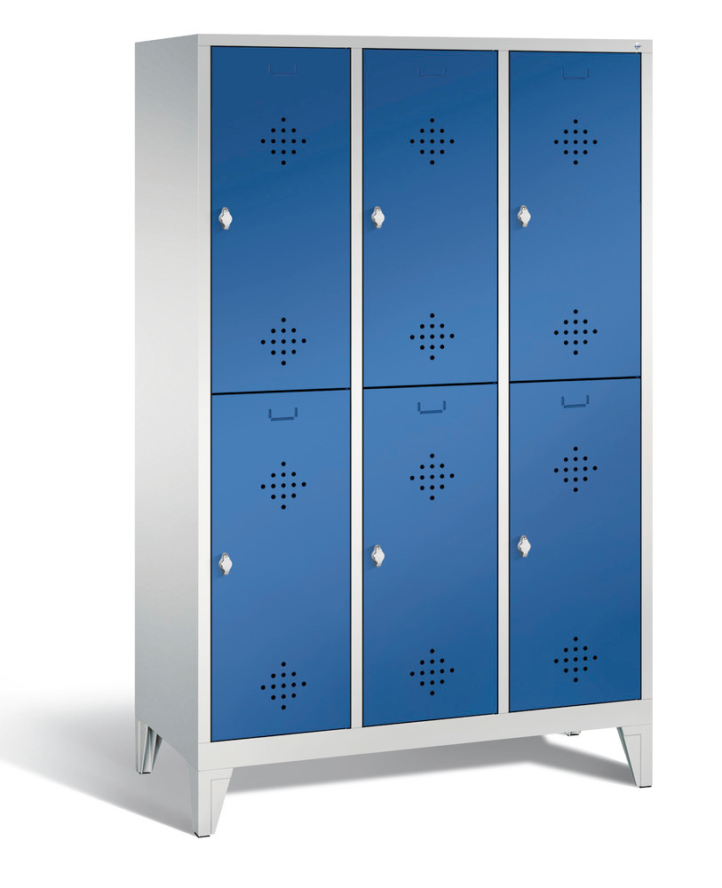 Double locker with feet Cabo, 6 compartments, W 1200, D 500, H 1850 mm, grey/blue