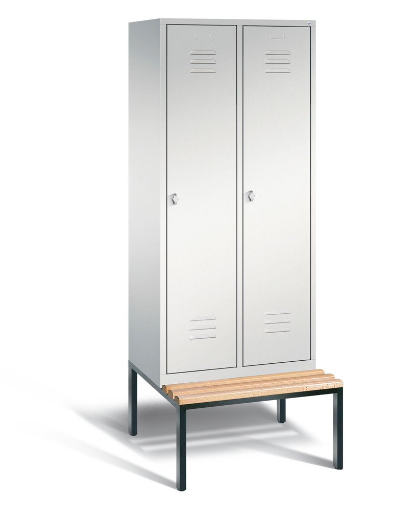 Locker with bench Cabo, 2 compartments, W 810, H 2090, D 500/815, grey/grey