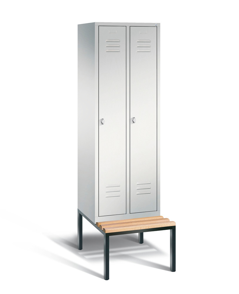 Locker with bench Cabo, 2 compartments, W 610, H 2090, D 500/815, grey/grey