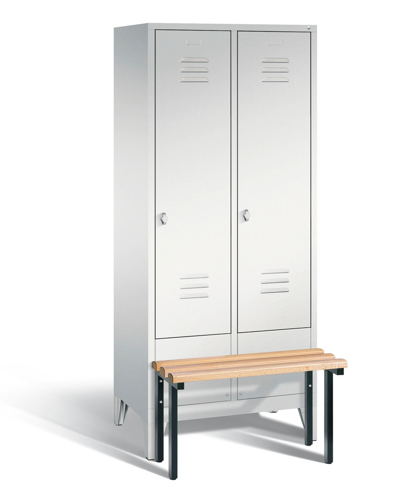 Locker with bench Cabo, 2 compartments, W 810, H 1850, D 500/815, grey/grey
