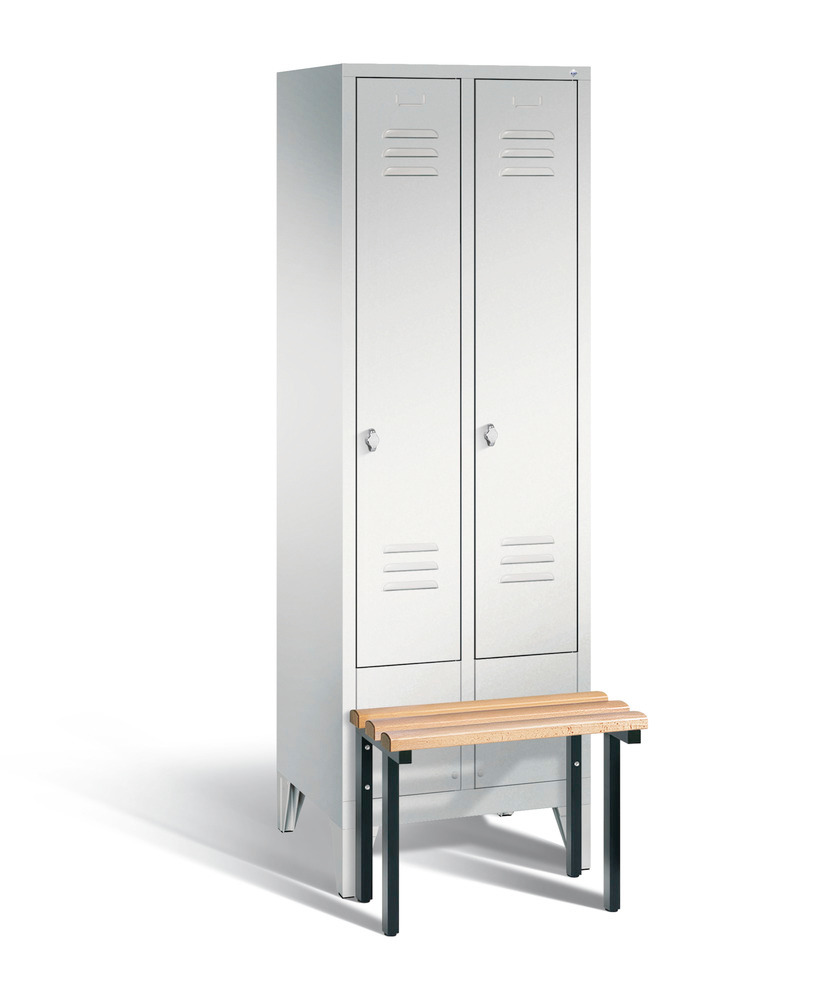 Locker with bench Cabo, 2 compartments, W 610, H 1850, D 500/815, grey/grey