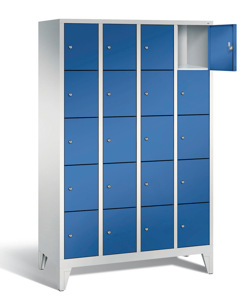 Locker with feet Cabo, 20 compartments, W 1190, H 1850, D 500 mm, grey/blue