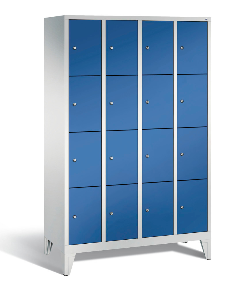 Locker with feet Cabo, 16 compartments, W 1190, H 1850, D 500 mm, grey/blue