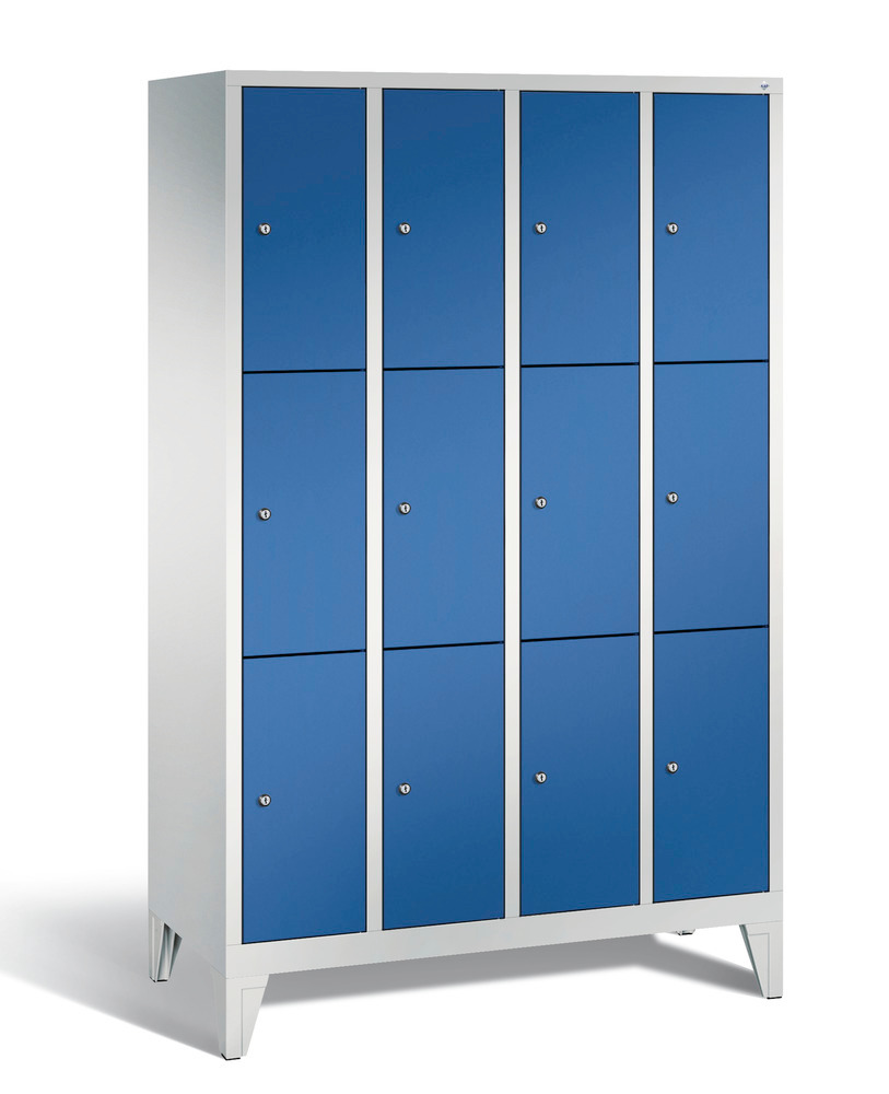 Locker with feet Cabo, 12 compartments, W 1190, H 1850, D 500 mm, grey/blue