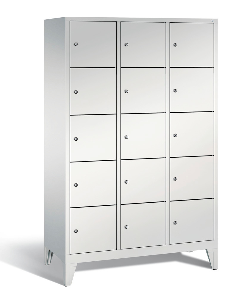 Locker with feet Cabo, 15 compartments, W 1200, H 1850, D 500 mm, grey/grey